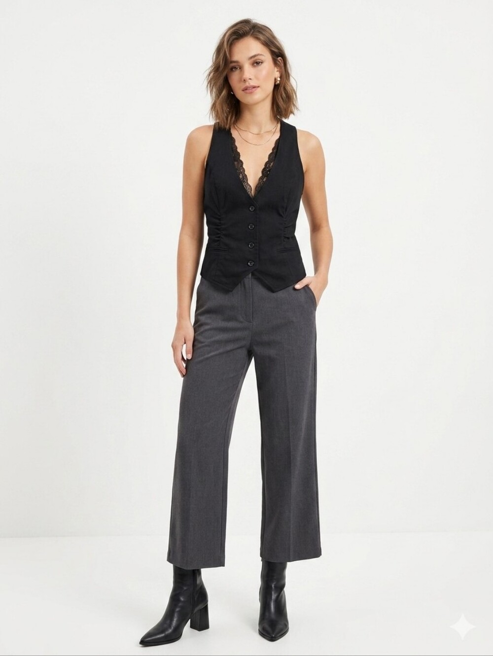 Black Lace-Trim Vest Size S